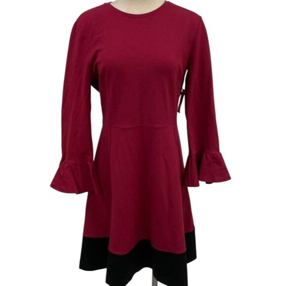 Kate Spade A-Line Dress Ruffle Sleeves Size L NWT $229 RU10308 Pockets Stretch - Picture 1 of 11